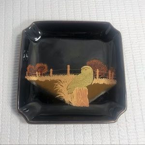 VINTAGE OTAGIRI, JAPAN, Small Tray, Owl Dish Black & Gold Plate, Excellent!